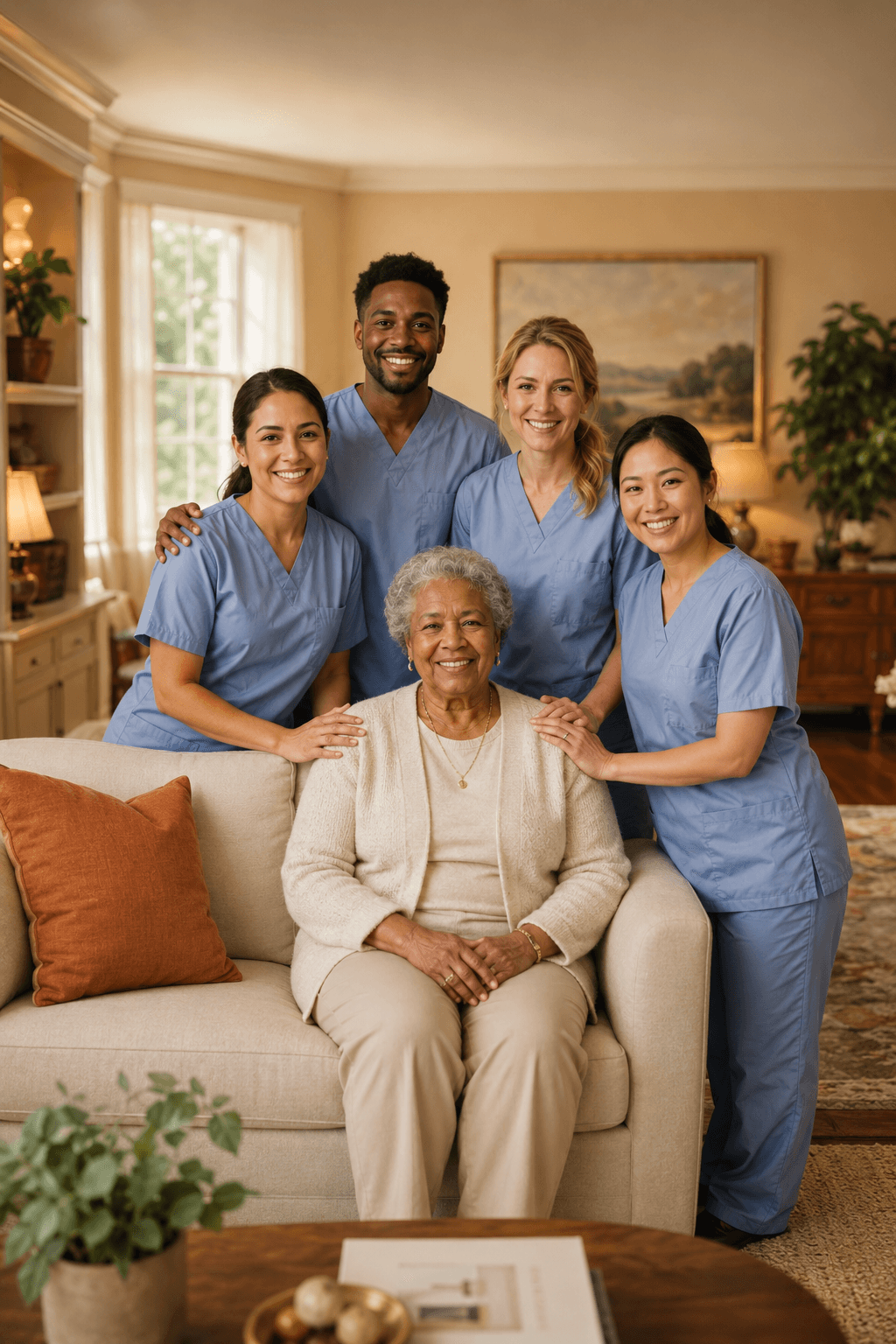 Caregivers and a resident at 1st Blessed Adult Family Home